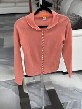 CYNTHIA STEFFE Peach Cashmere Sweater Pearl Buttons Size XS